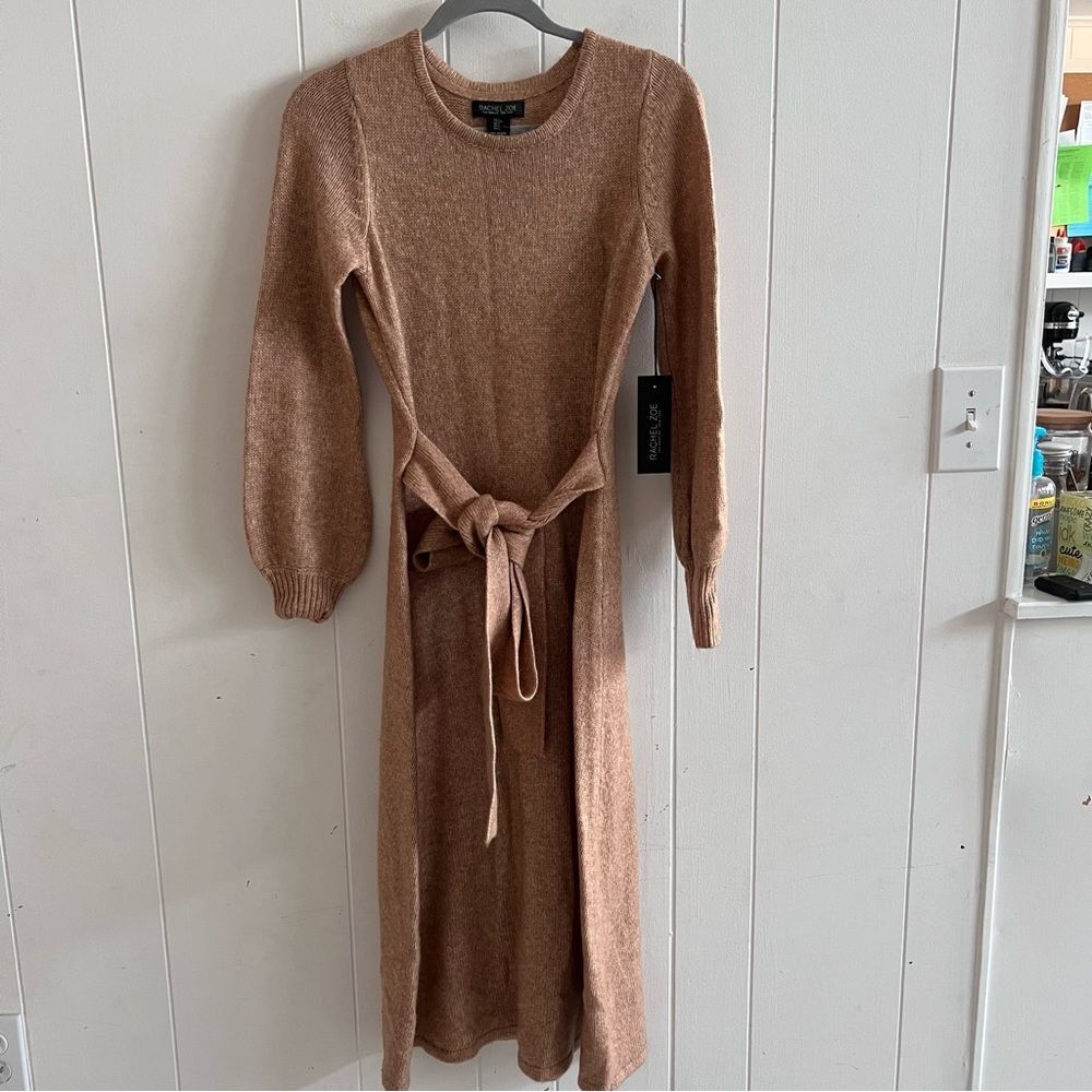 NWOT RACHEL ZOE Long Sleeve Tan Midi Dress Size Small
